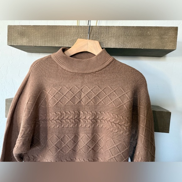Magaschoni|Brown tan super soft mock neck sweater in textured detail•••Large - Picture 3 of 10